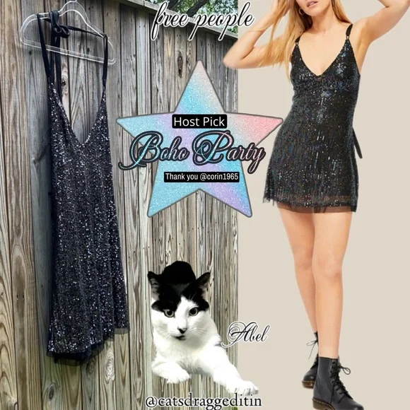 NWT $88 free people | Gold Rush Mini | Sequin Slip Dress in Midnight Combo